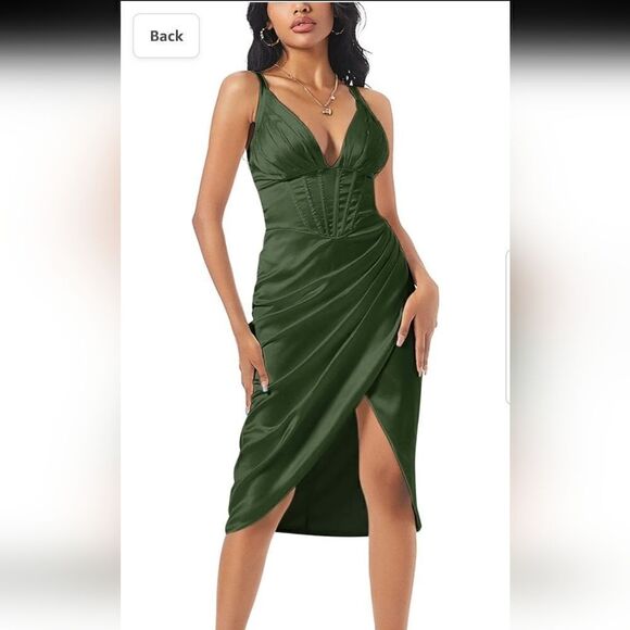 Silky Pleated Draped Bustier Corset-style Midi Dress Medium - Picture 6 of 16